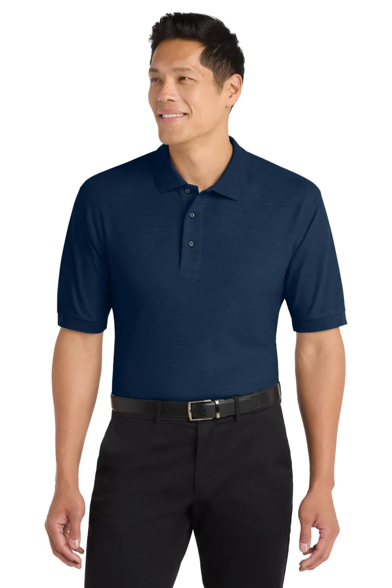 Port Authority K500 navy polo, shown before custom embroidery