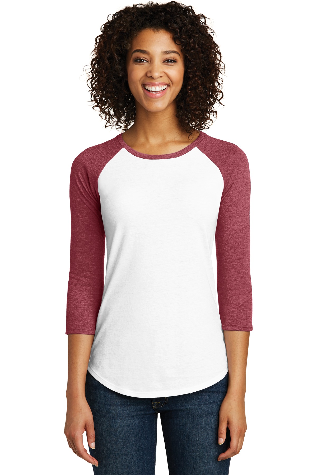 DISCONTINUED District Women's Fitted Very Important Tee 3/4-Sleeve Raglan. DT6211