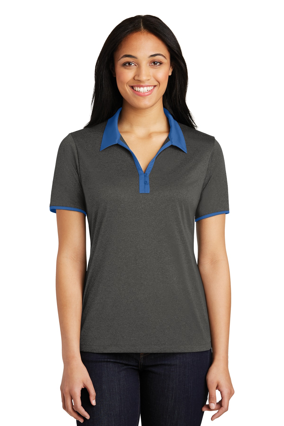 DISCONTINUED Sport-Tek Ladies Heather Contender Contrast Polo. LST667