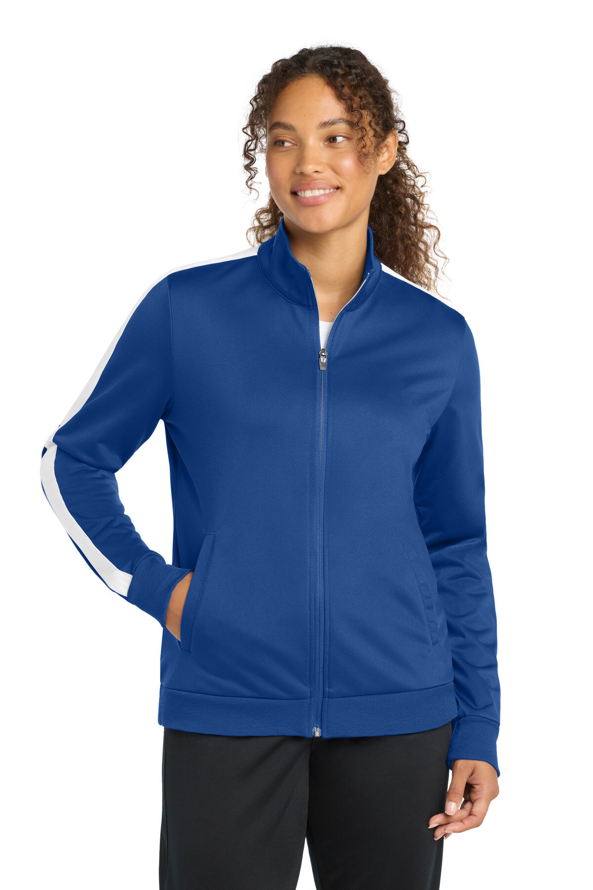 Sport-Tek Women's Tricot Sleeve Stripe Track Jacket. LST94