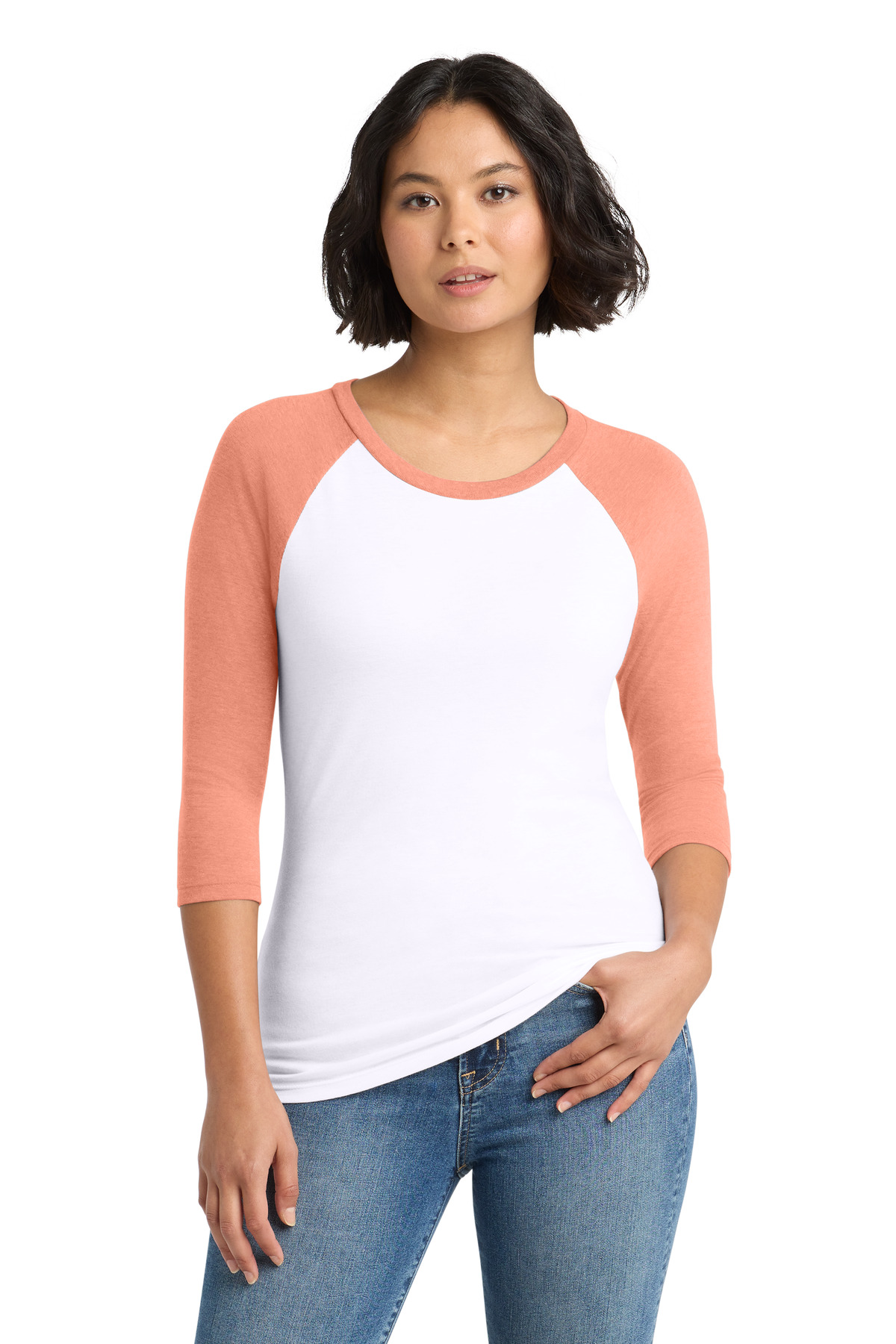 District Women's Perfect Tri 3/4-Sleeve Raglan. DM136L