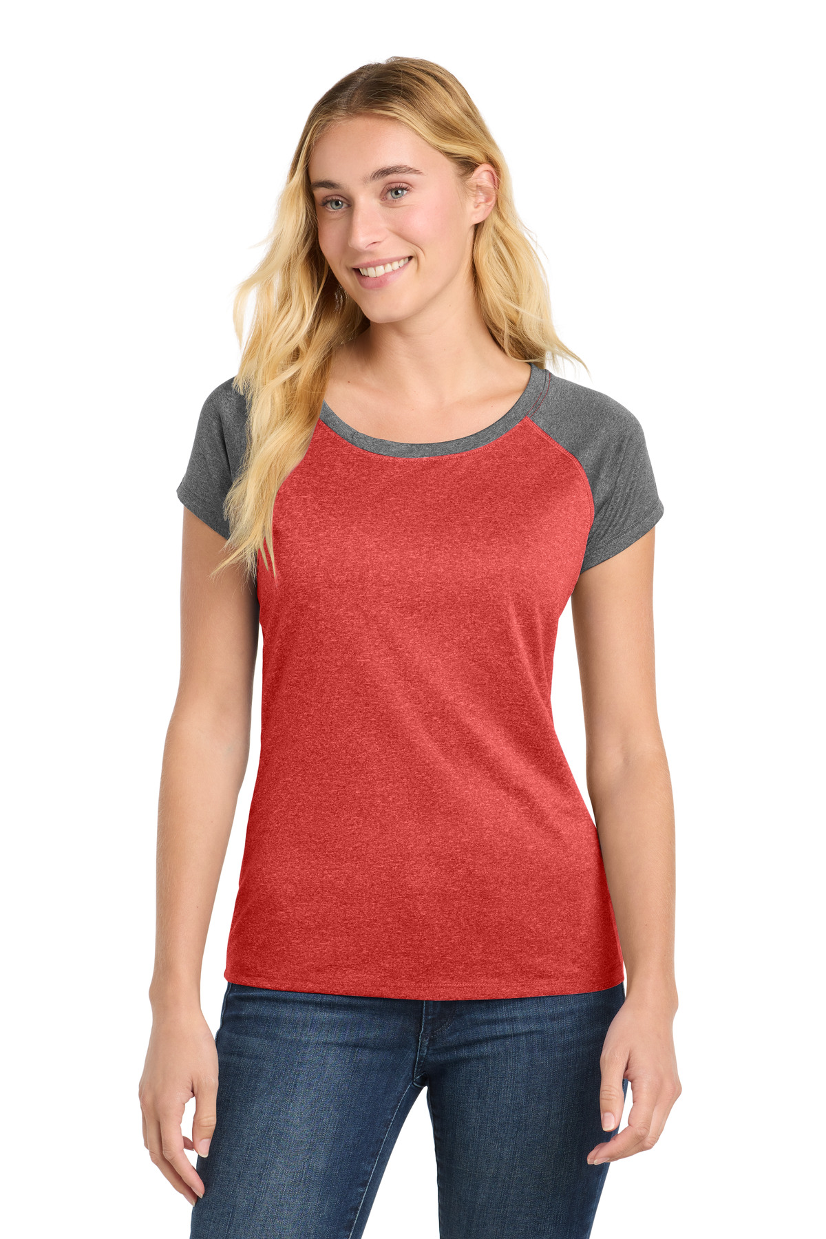 DISCONTINUED Sport-Tek Women's Heather-On-Heather Contender Scoop Neck Tee. LST362