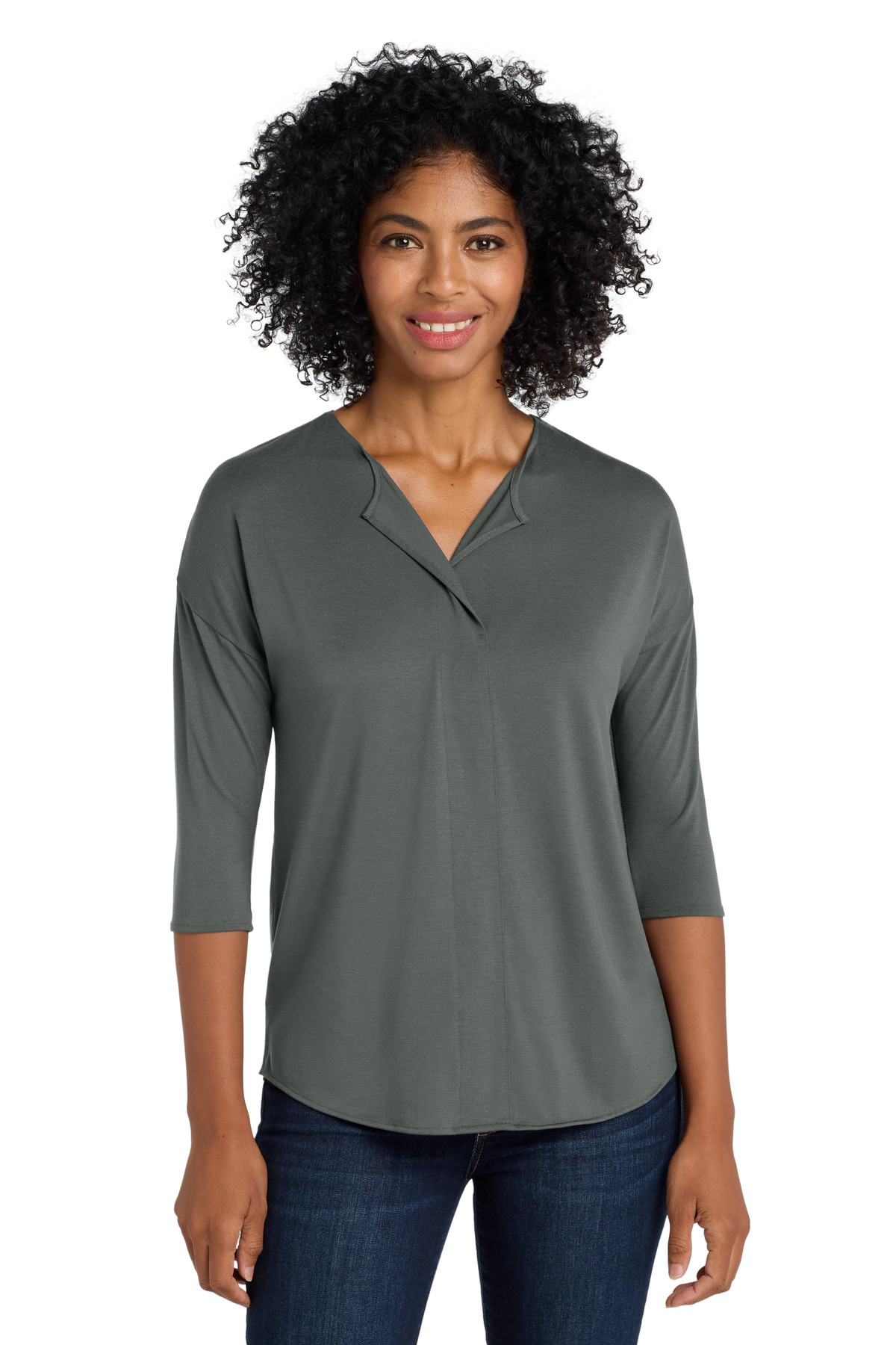 DISCONTINUED Port Authority Women's Concept 3/4-Sleeve Soft Split Neck Top. LK5433