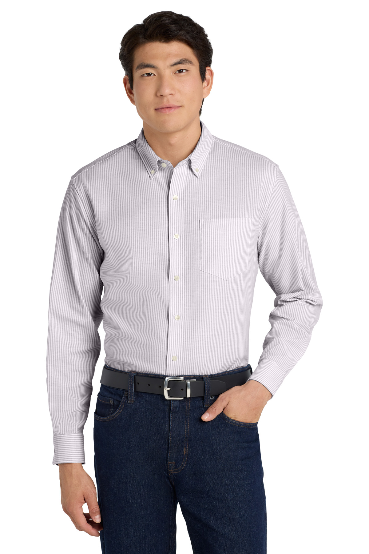 DISCONTINUED Port Authority SuperPro Oxford Stripe Shirt. W657