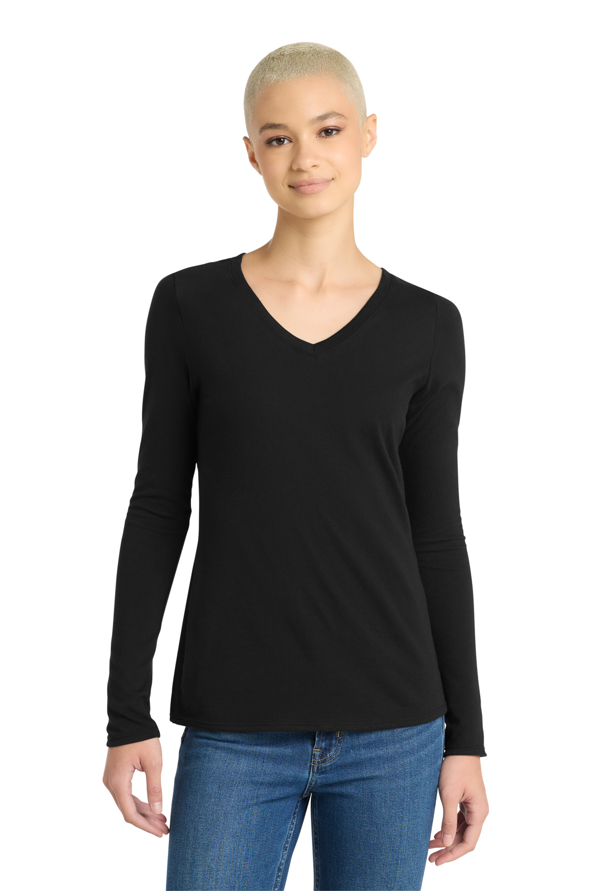 DISCONTINUED District Women's Very Important Tee Long Sleeve V-Neck. DT6201