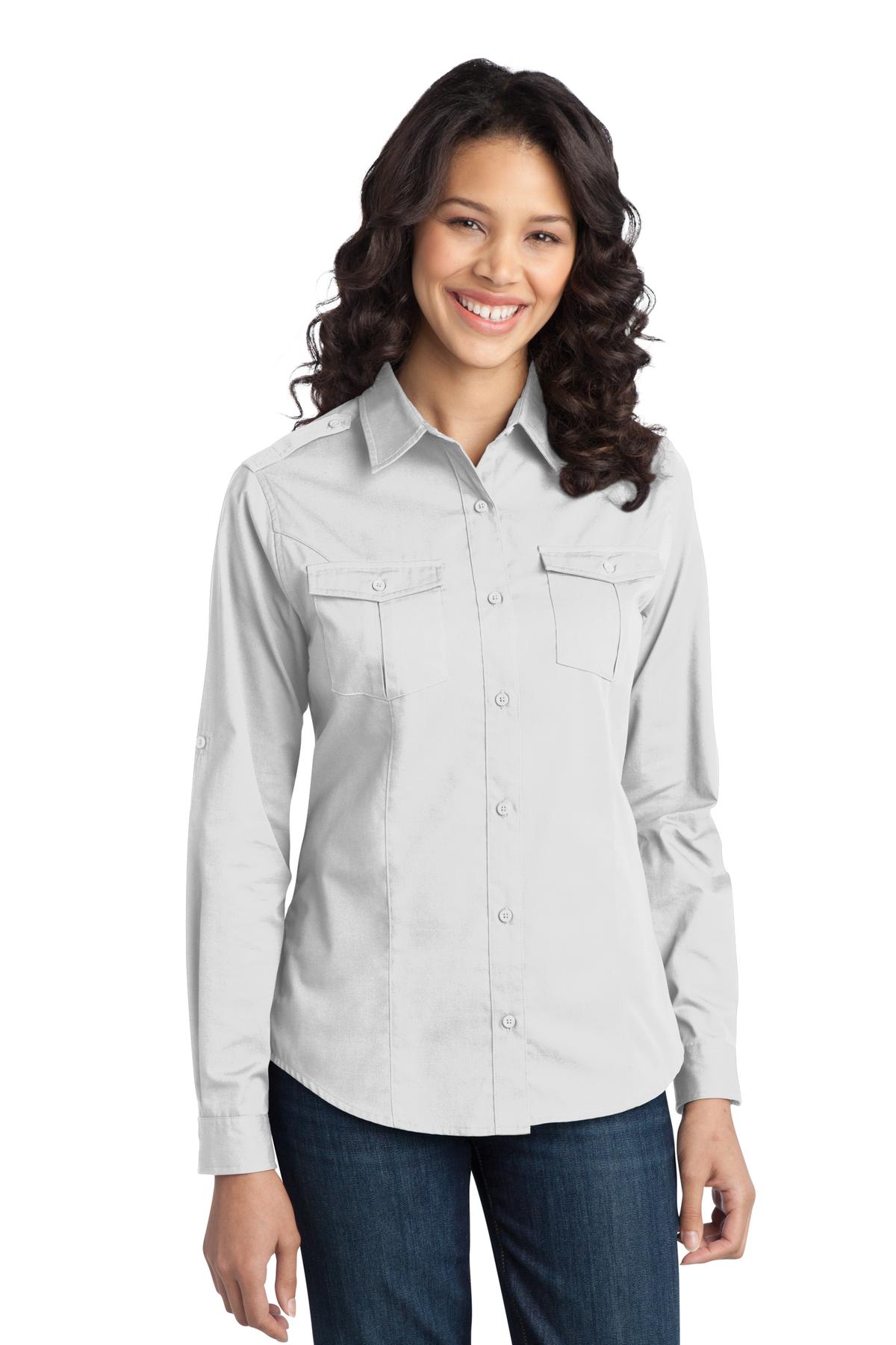 DISCONTINUED Port Authority Ladies Stain-Release Roll Sleeve Twill Shirt. L649
