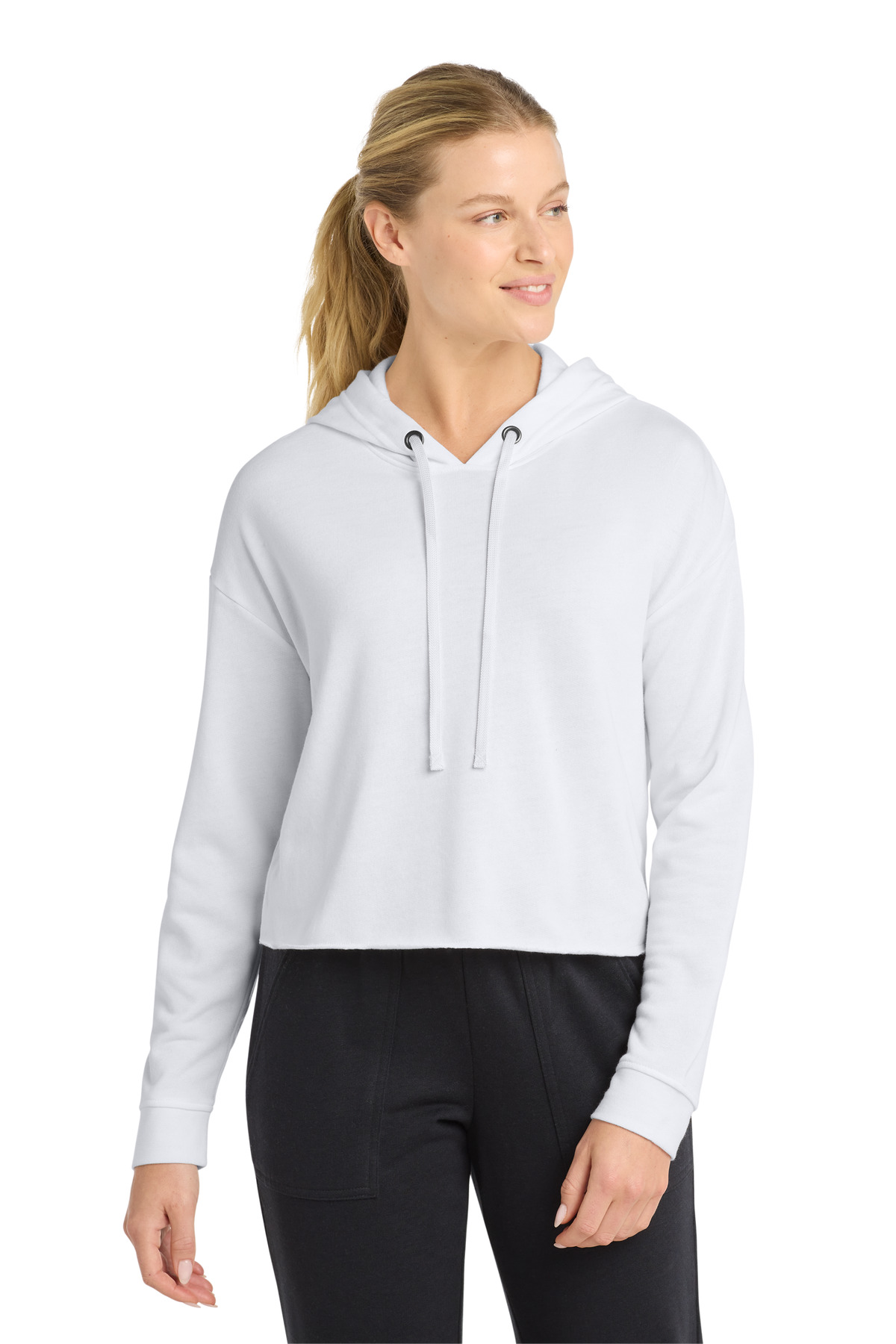 DISCONTINUED Sport-Tek Women's PosiCharge Tri-Blend Wicking Fleece Crop Hooded Pullover LST298