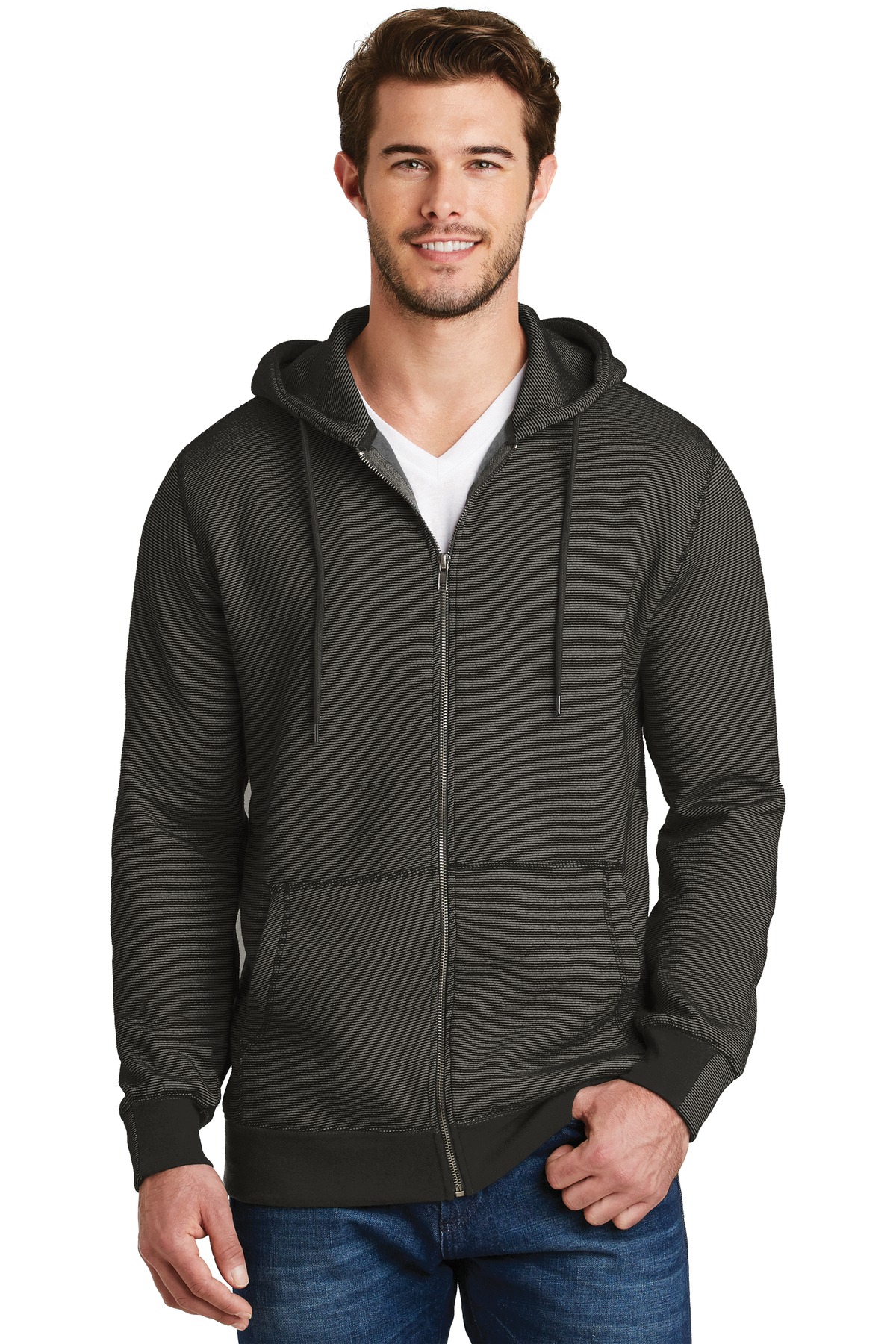 DISCONTINUED District Made - Mens Mini Stripe Full-Zip Hoodie. DM390