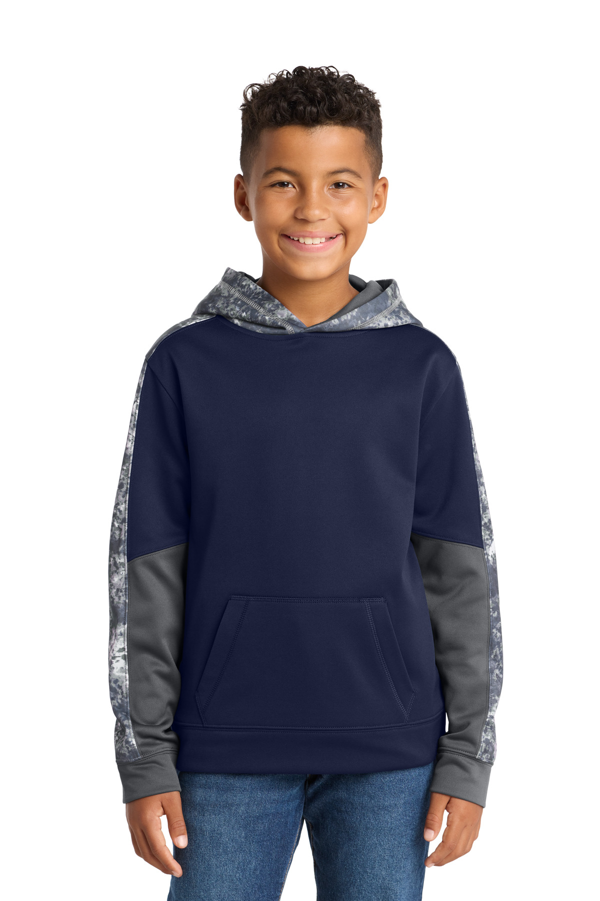 DISCONTINUED Sport-Tek® Youth Sport-Wick® Mineral Freeze Fleece Colorblock Hooded Pullover. YST231