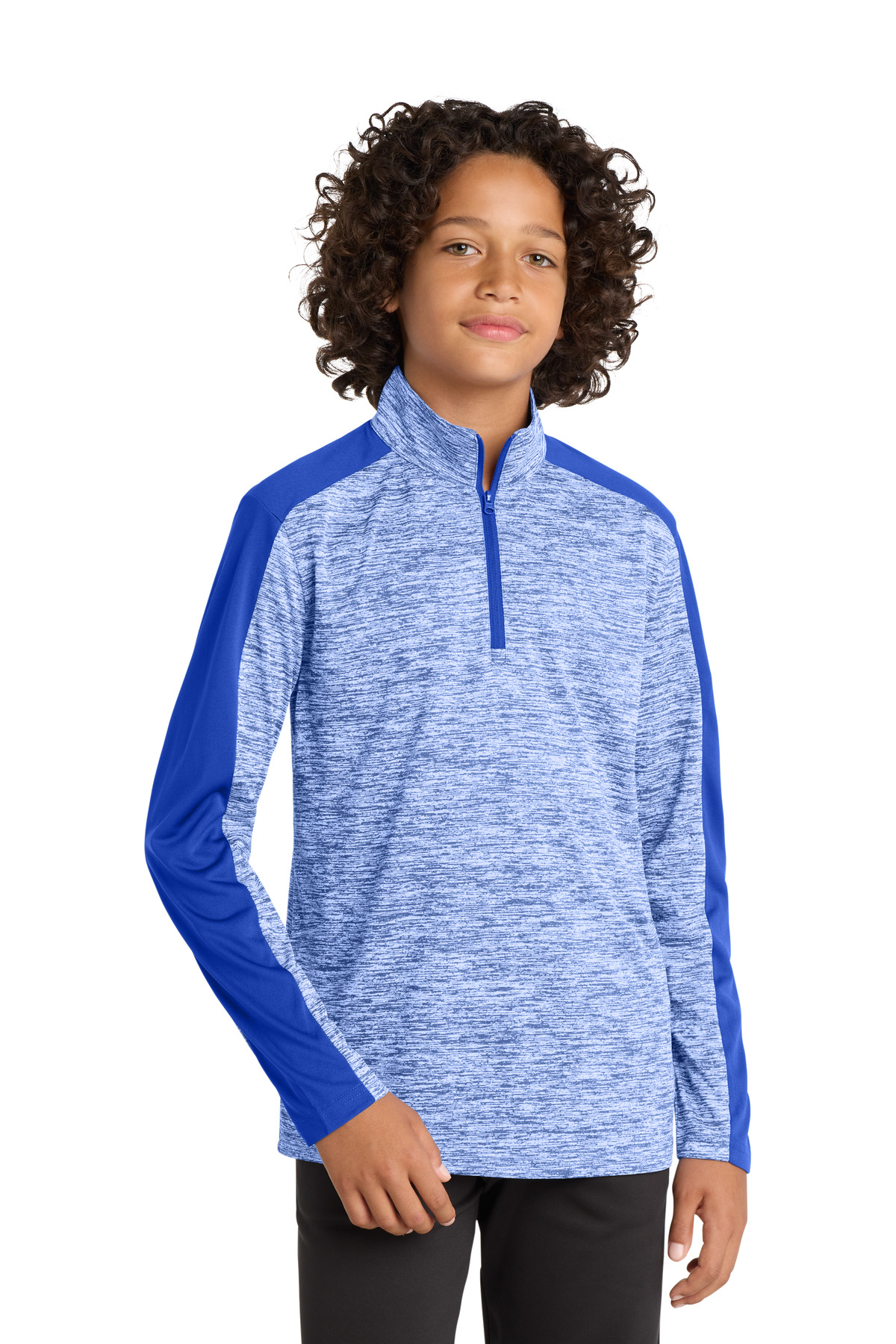 DISCONTINUED Sport-Tek Youth PosiCharge Electric Heather Colorblock 1/4-Zip Pullover. YST397