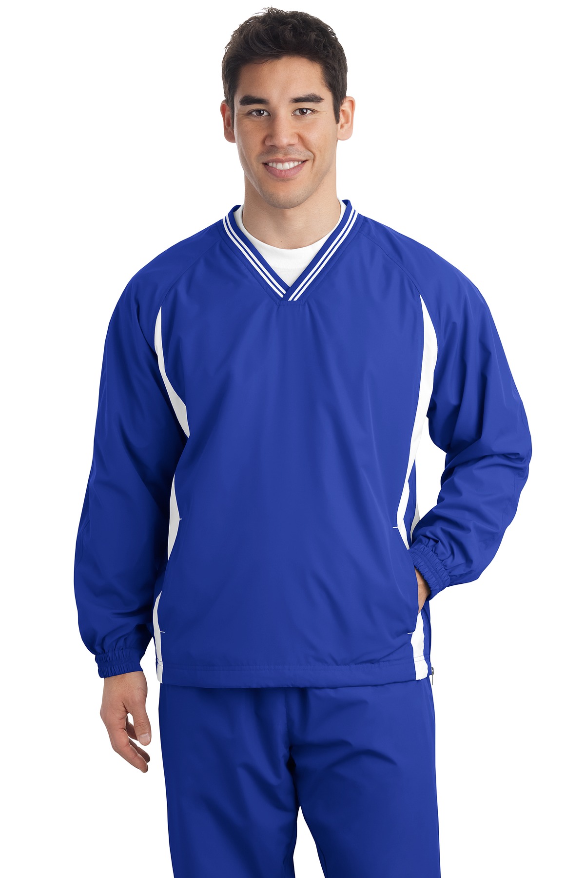 DISCONTINUED Sport-Tek Tall Tipped V-Neck Raglan Wind Shirt. TJST62