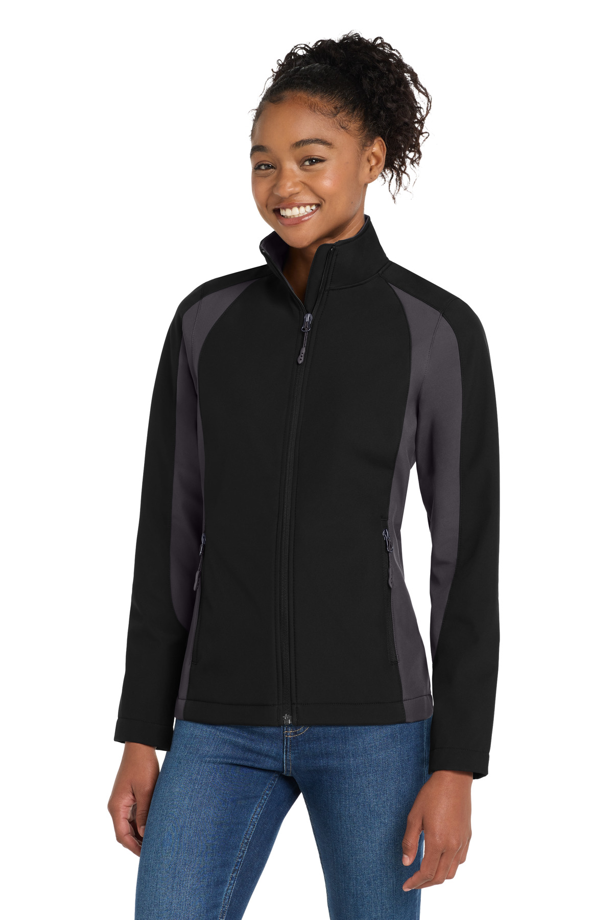 DISCONTINUED Sport-Tek® Women's Colorblock Soft Shell Jacket. LST970