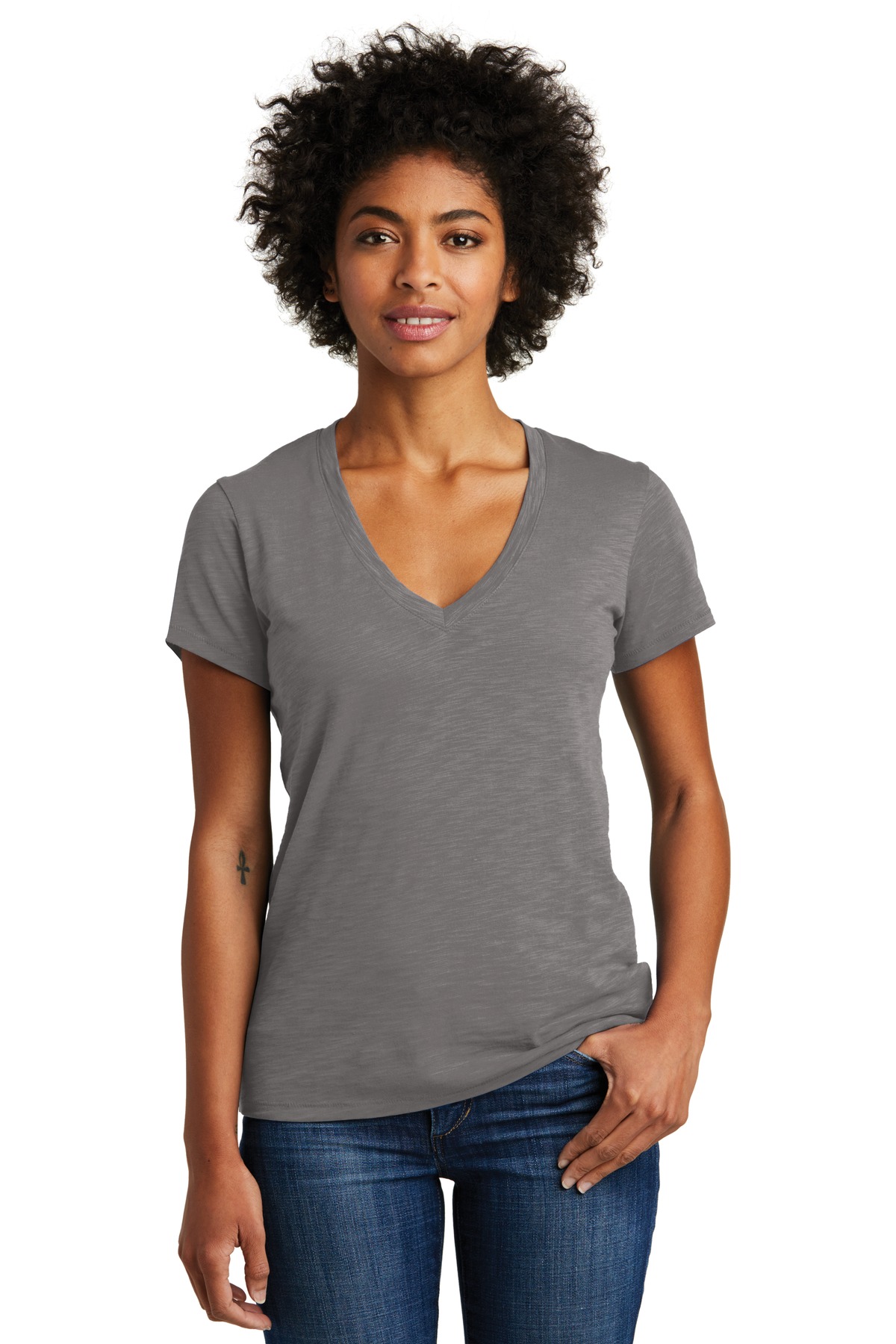 DISCONTINUED Alternative Women's Weathered Slub So-Low V-Neck Tee. AA6097