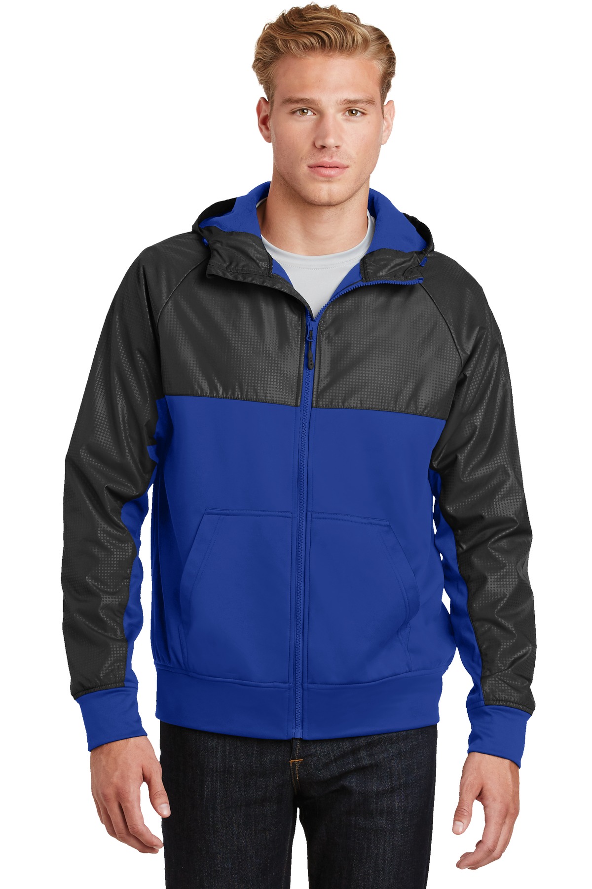 DISCONTINUED Sport-Tek Embossed Hybrid Full-Zip Hooded Jacket. JST50