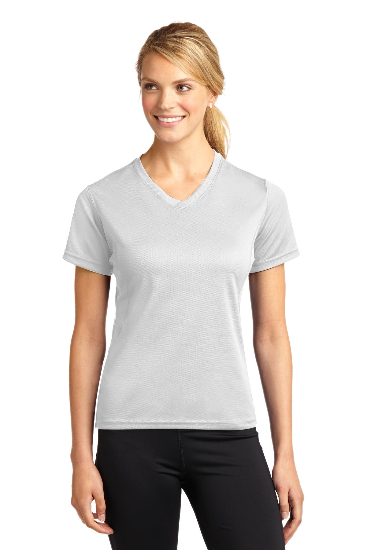 DISCONTINUED Sport-Tek Dri-Mesh Ladies V-Neck T-Shirt. L468V