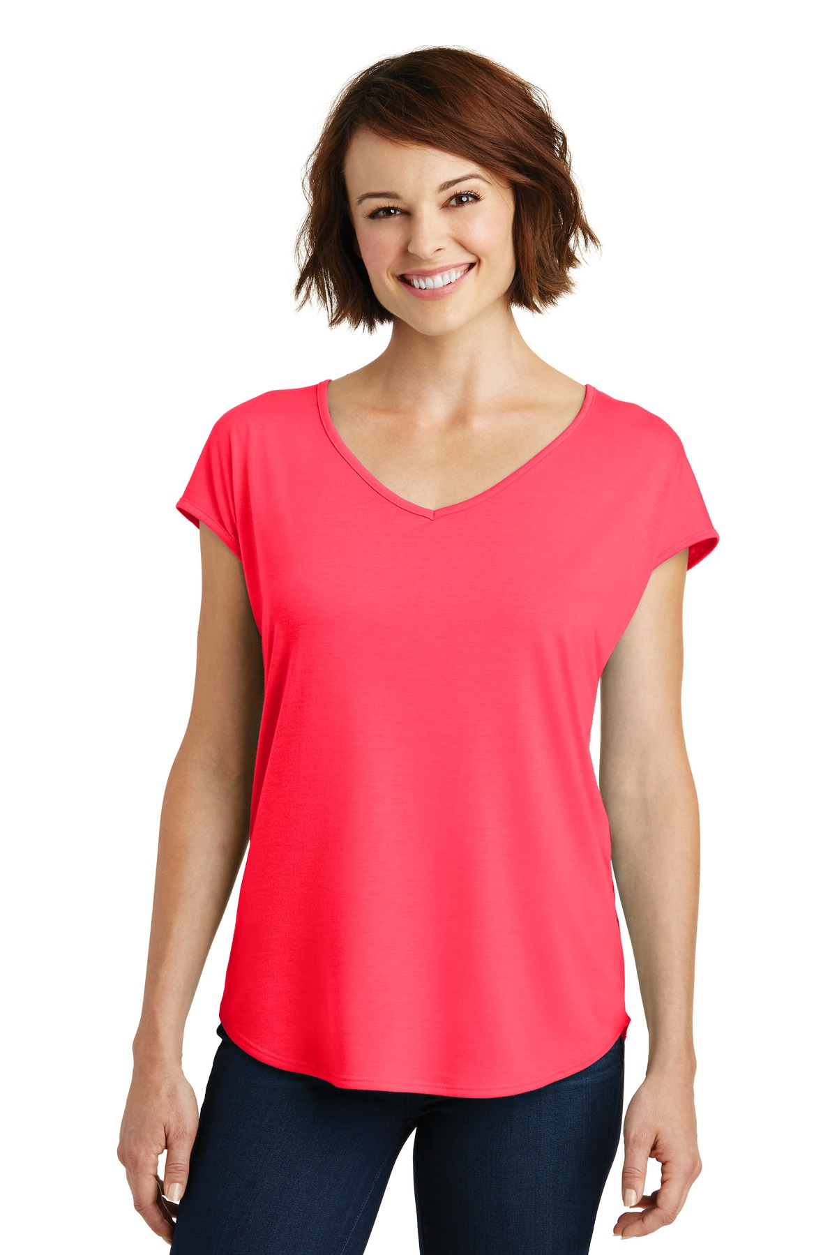 DISCONTINUED District Women's Drapey Cross-Back Tee. DM416