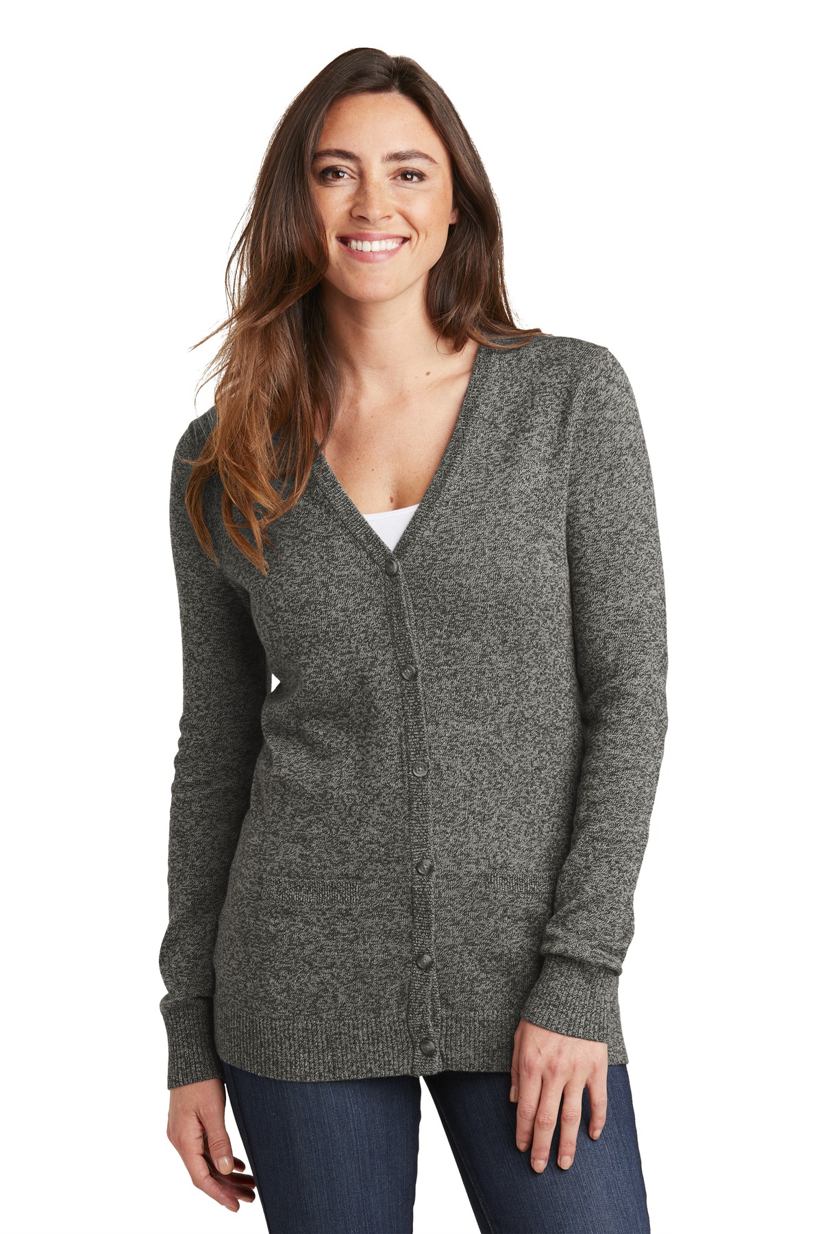 DISCONTINUED Port Authority Women's Marled Cardigan Sweater. LSW415