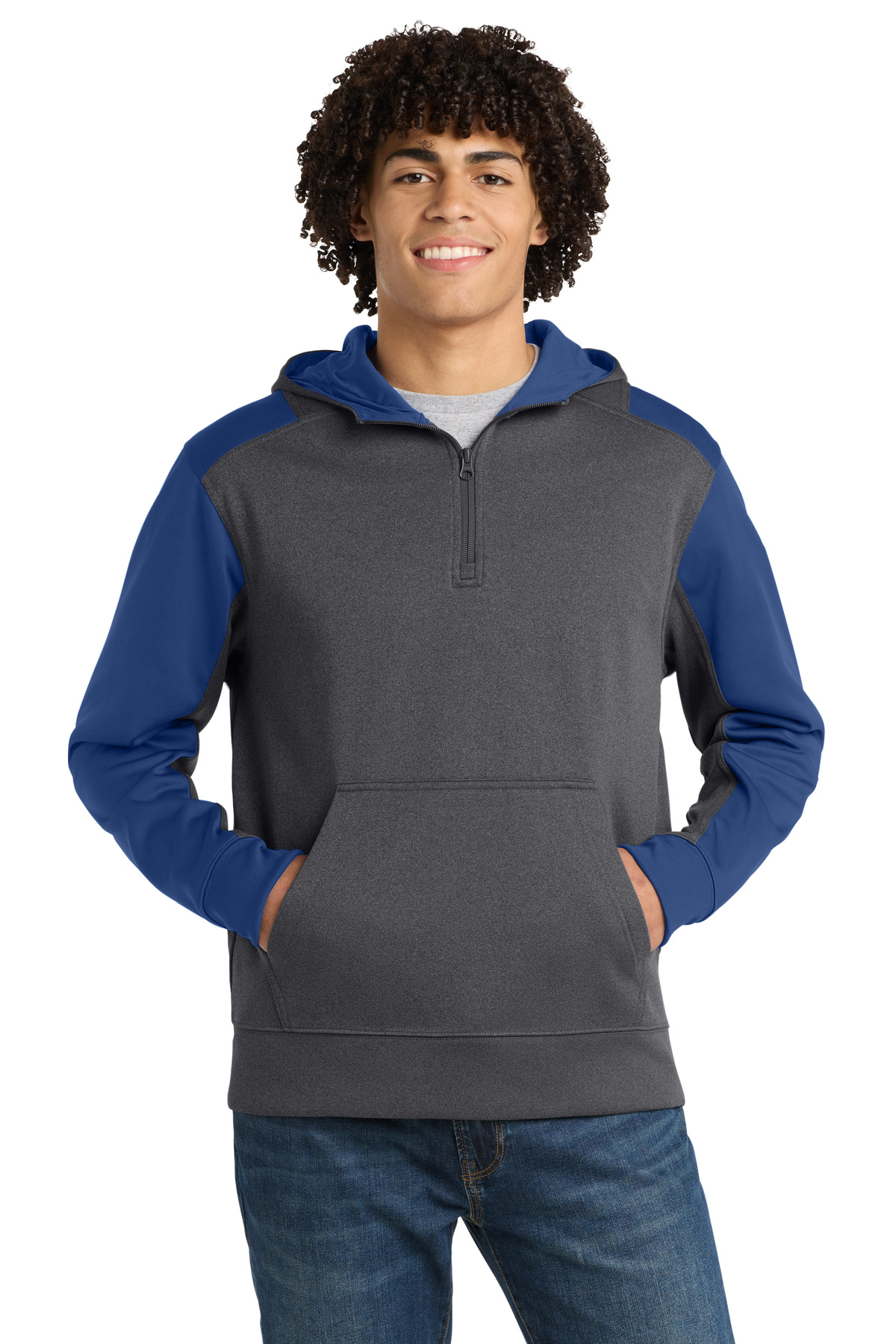 Sport-Tek Tech Fleece Colorblock 1/4-Zip Hooded Sweatshirt. ST249