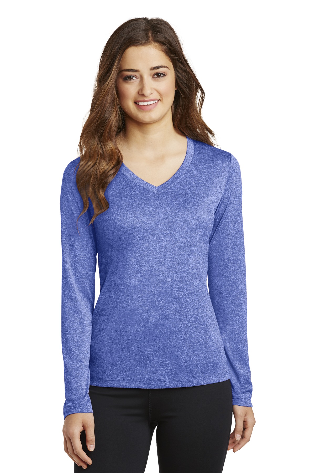 DISCONTINUED Sport-Tek Ladies Long Sleeve Heather Contender V-Neck Tee. LST360LS