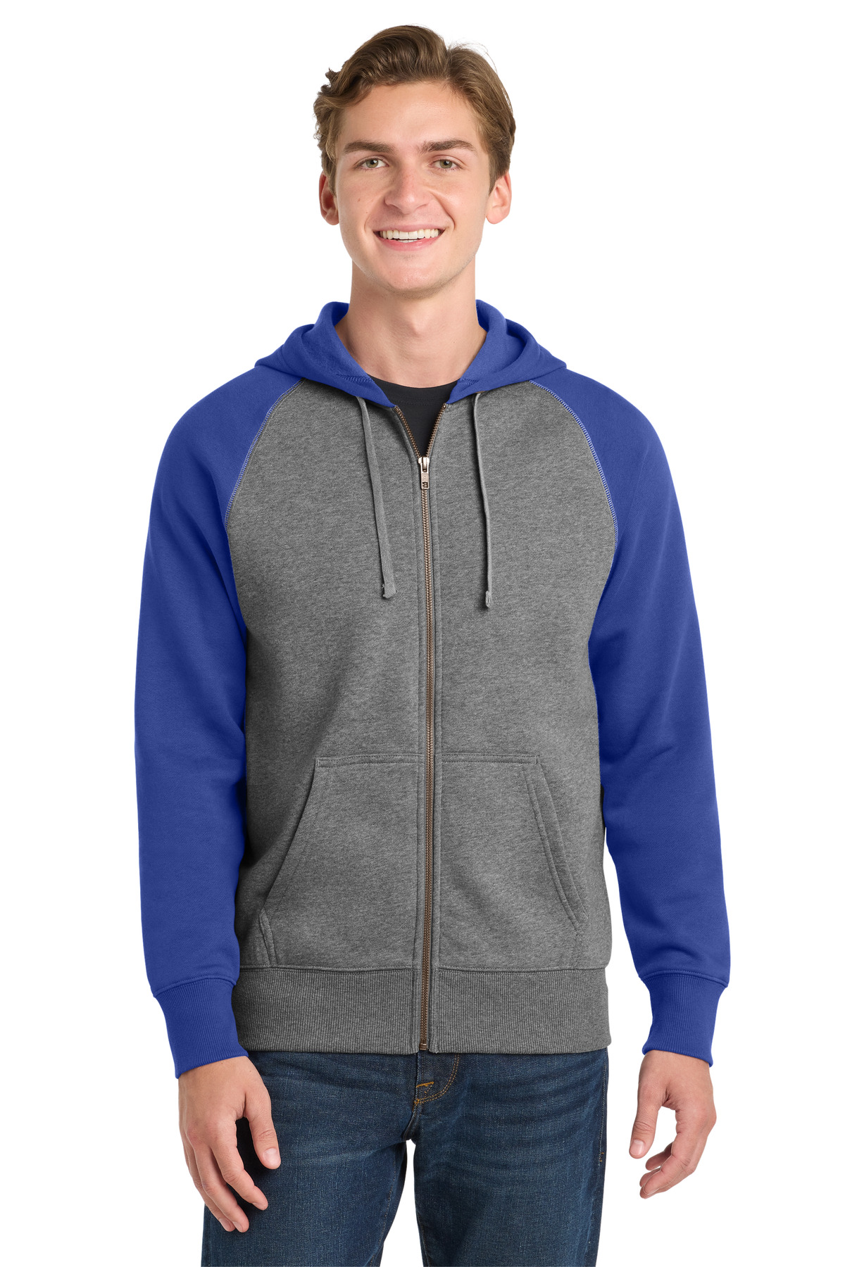 DISCONTINUED Sport-Tek Raglan Colorblock Full-Zip Hooded Fleece Jacket. ST269