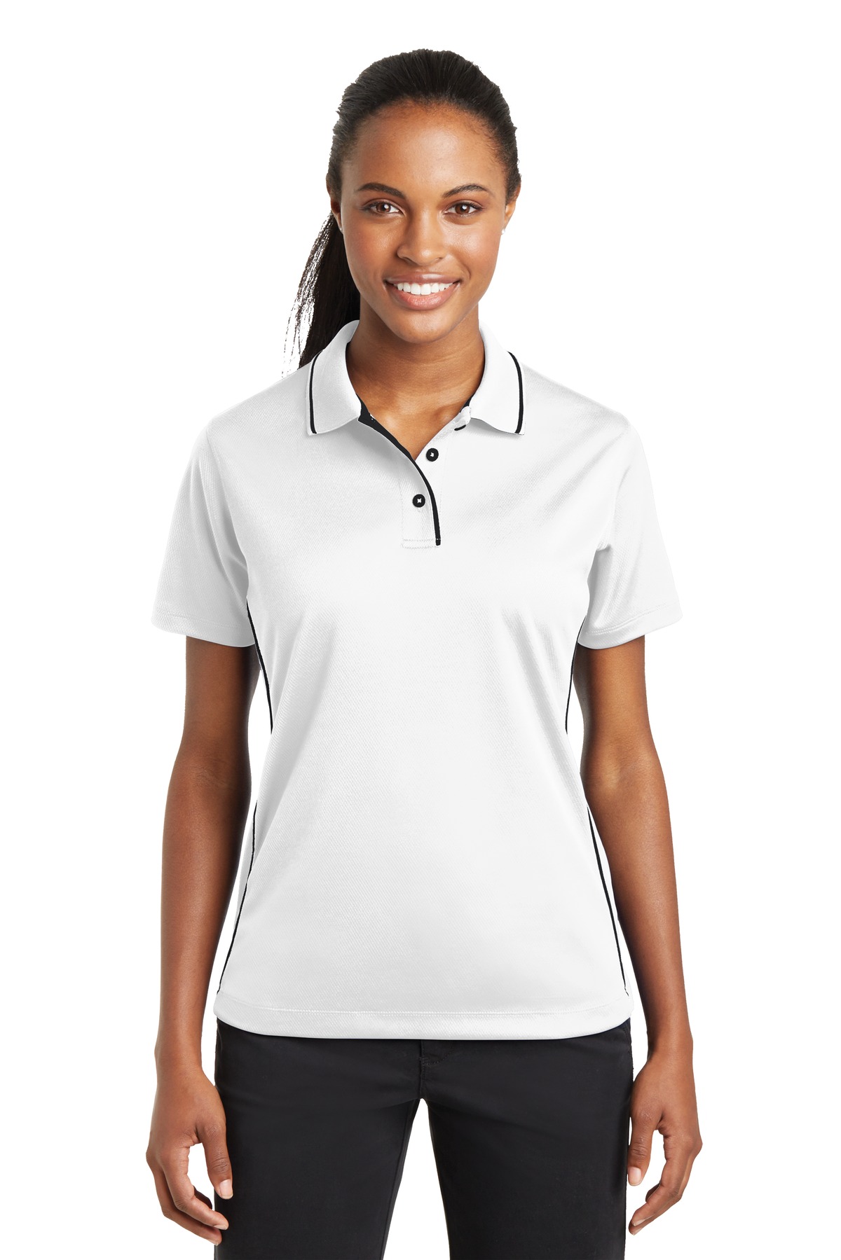 DISCONTINUED Sport-Tek Ladies Dri-Mesh Polo with Tipped Collar and Piping. L467