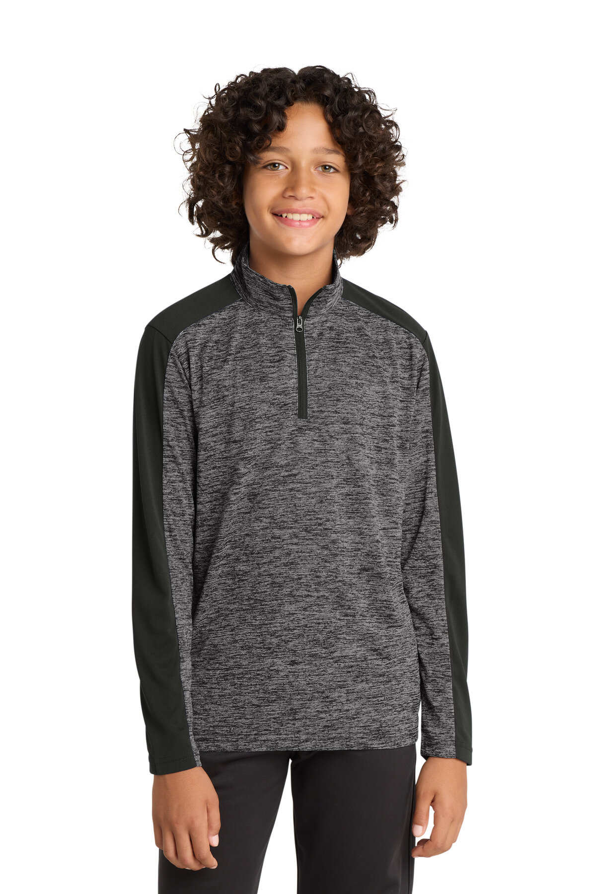 DISCONTINUED Sport-Tek Youth PosiCharge Electric Heather Colorblock 1/4-Zip Pullover. YST397