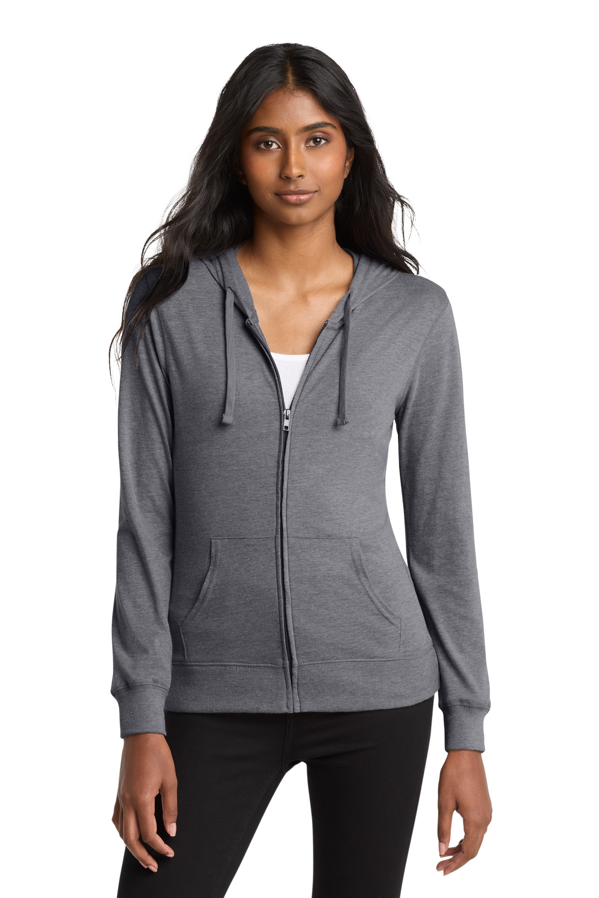 District Women's Fitted Jersey Full-Zip Hoodie. DT2100