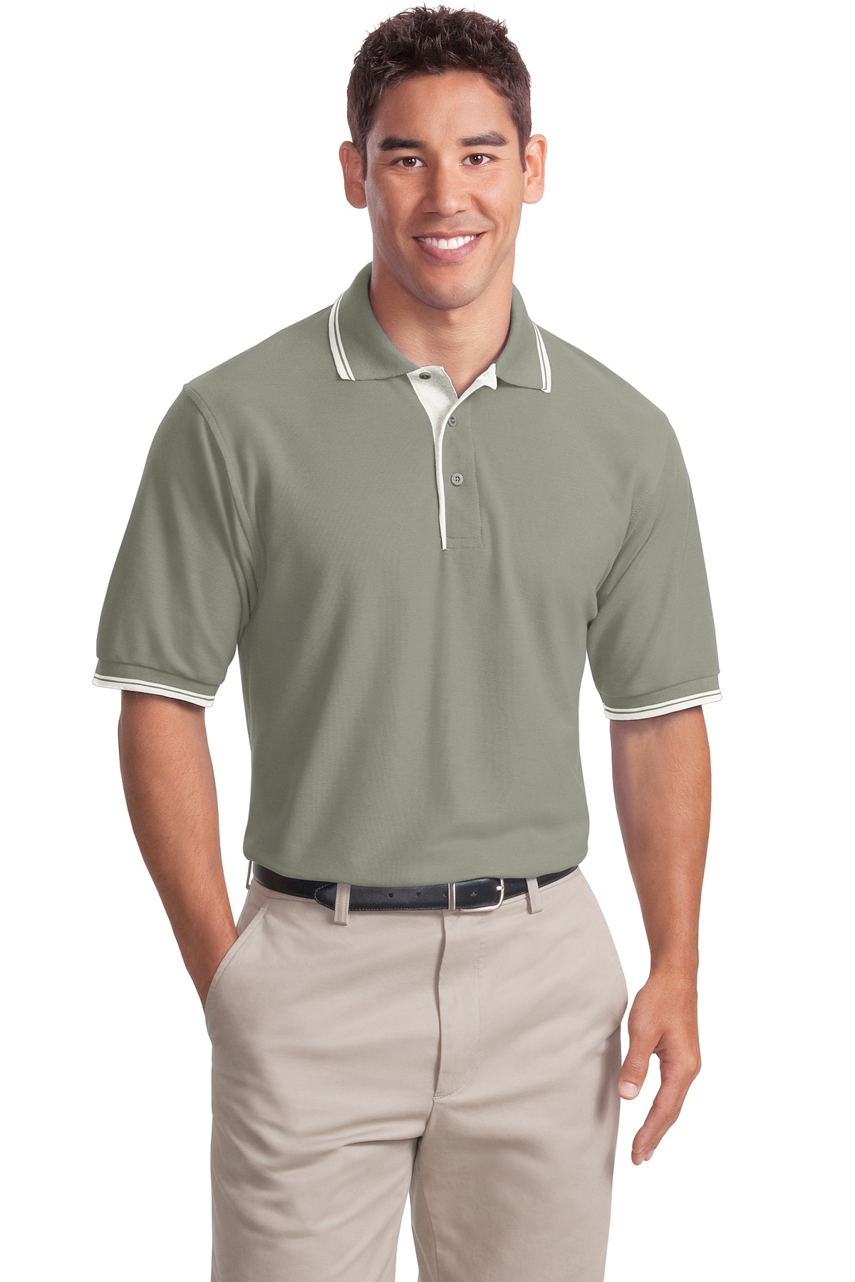 DISCONTINUED Port Authority Silk Touch Polo with Stripe Trim. K501