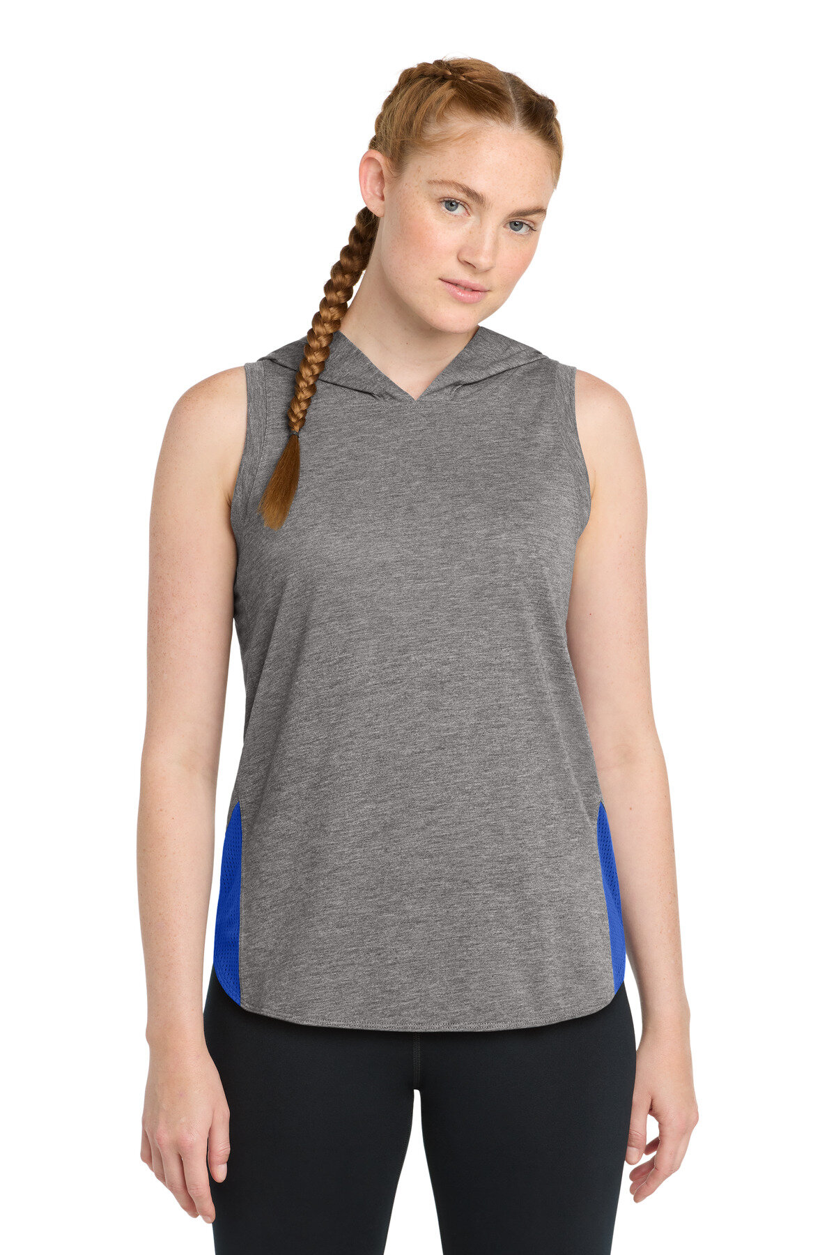 Sport-Tek Women's PosiCharge Tri-Blend Wicking Draft Hoodie Tank. LST410