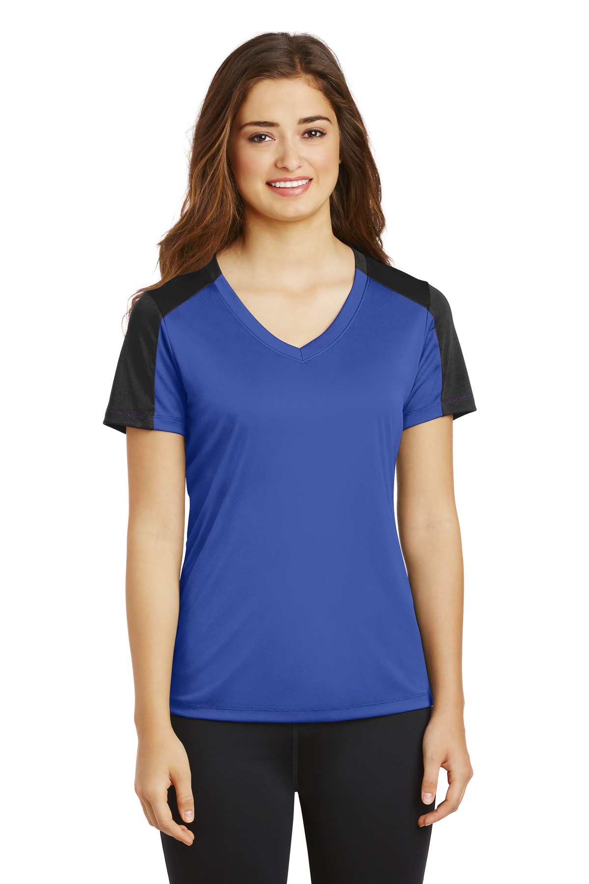 DISCONTINUED Sport-Tek Ladies PosiCharge Competitor Sleeve-Blocked V-Neck Tee. LST354