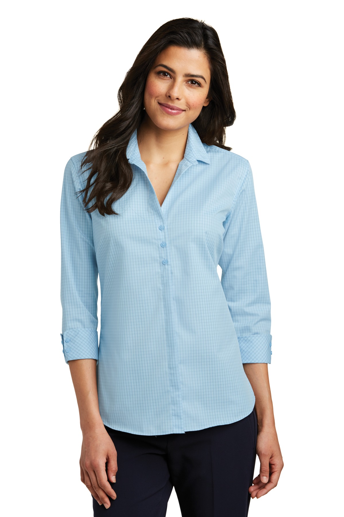 DISCONTINUED Port Authority Ladies 3/4-Sleeve Micro Tattersall Easy Care Shirt. LW643