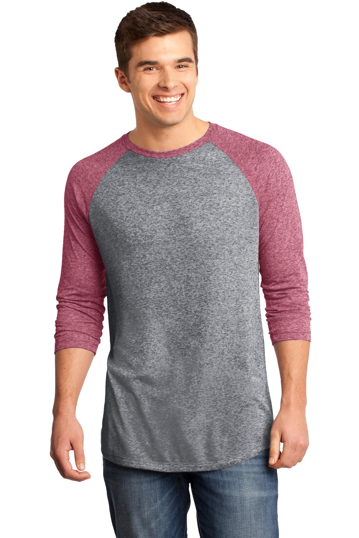DISCONTINUED District - Young Mens Microburn 3/4-Sleeve Raglan Tee. DT162