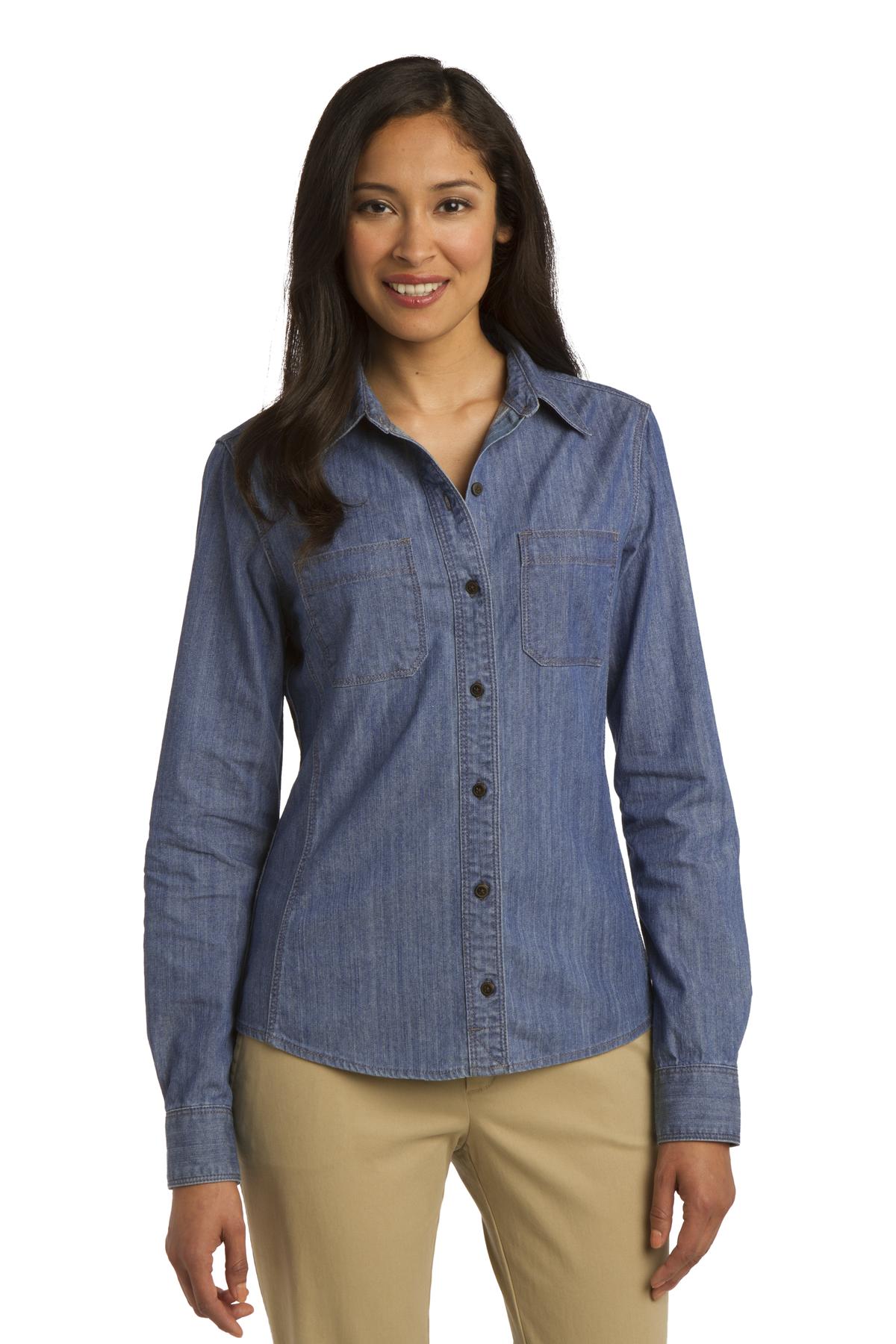 DISCONTINUED Port Authority Ladies Patch Pockets Denim Shirt. L652