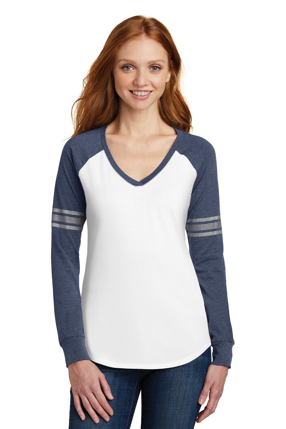 DISCONTINUED District Women's Game Long Sleeve V-Neck Tee. DM477