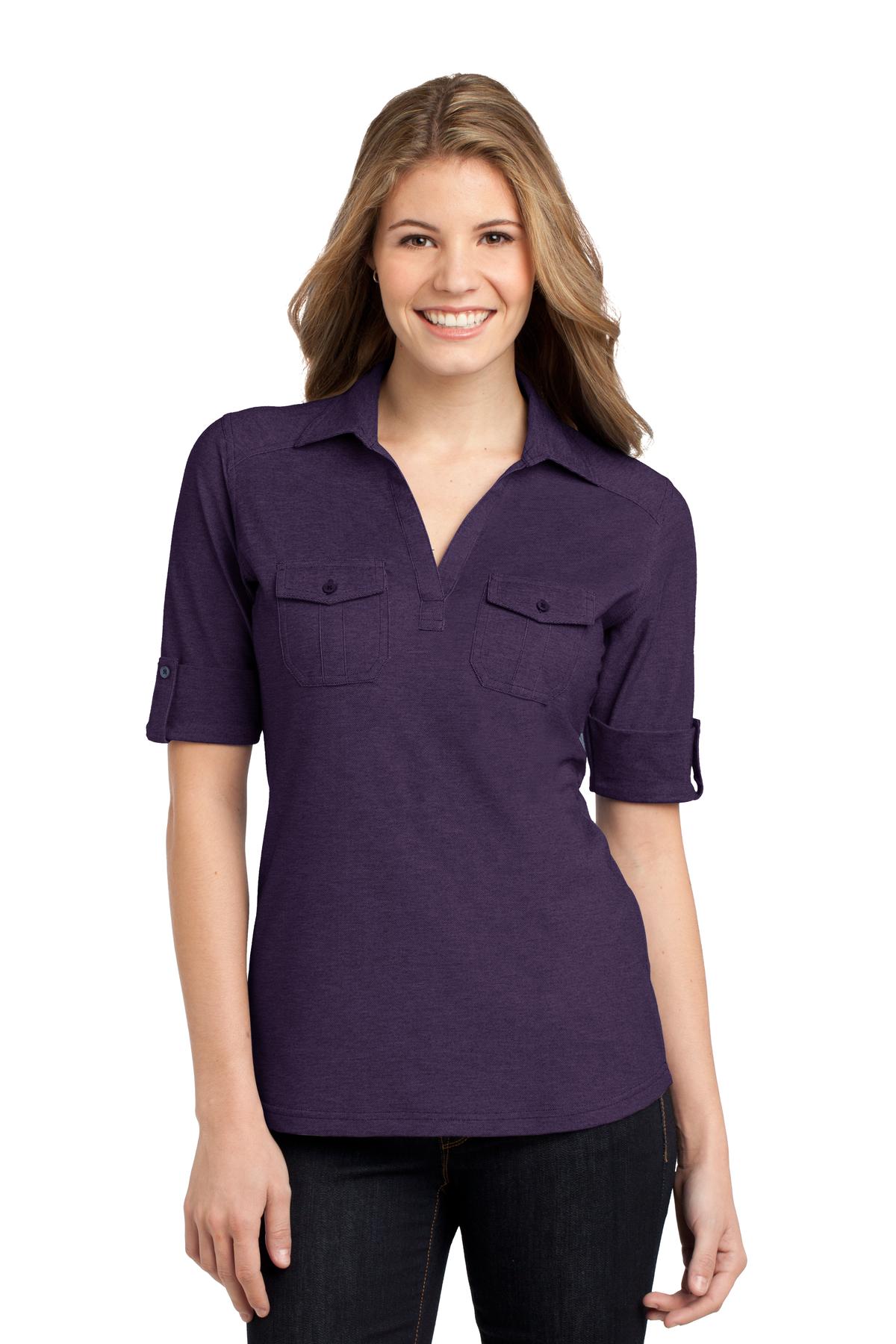 DISCONTINUED Port Authority Ladies Oxford Pique Double Pocket Polo. L557