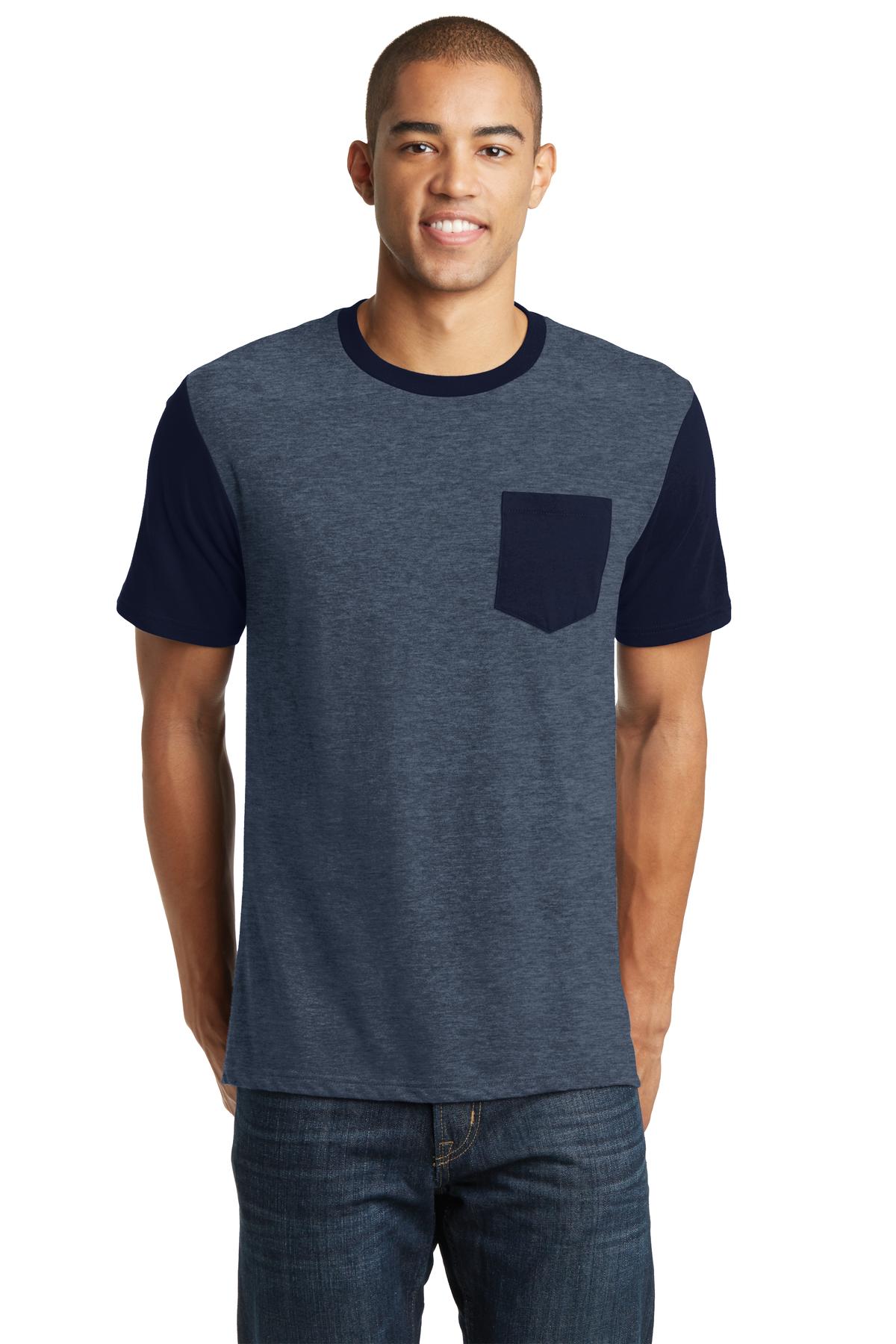 DISCONTINUED District Young Mens Very Important Tee with Contrast Sleeves and Pocket. DT6000SP