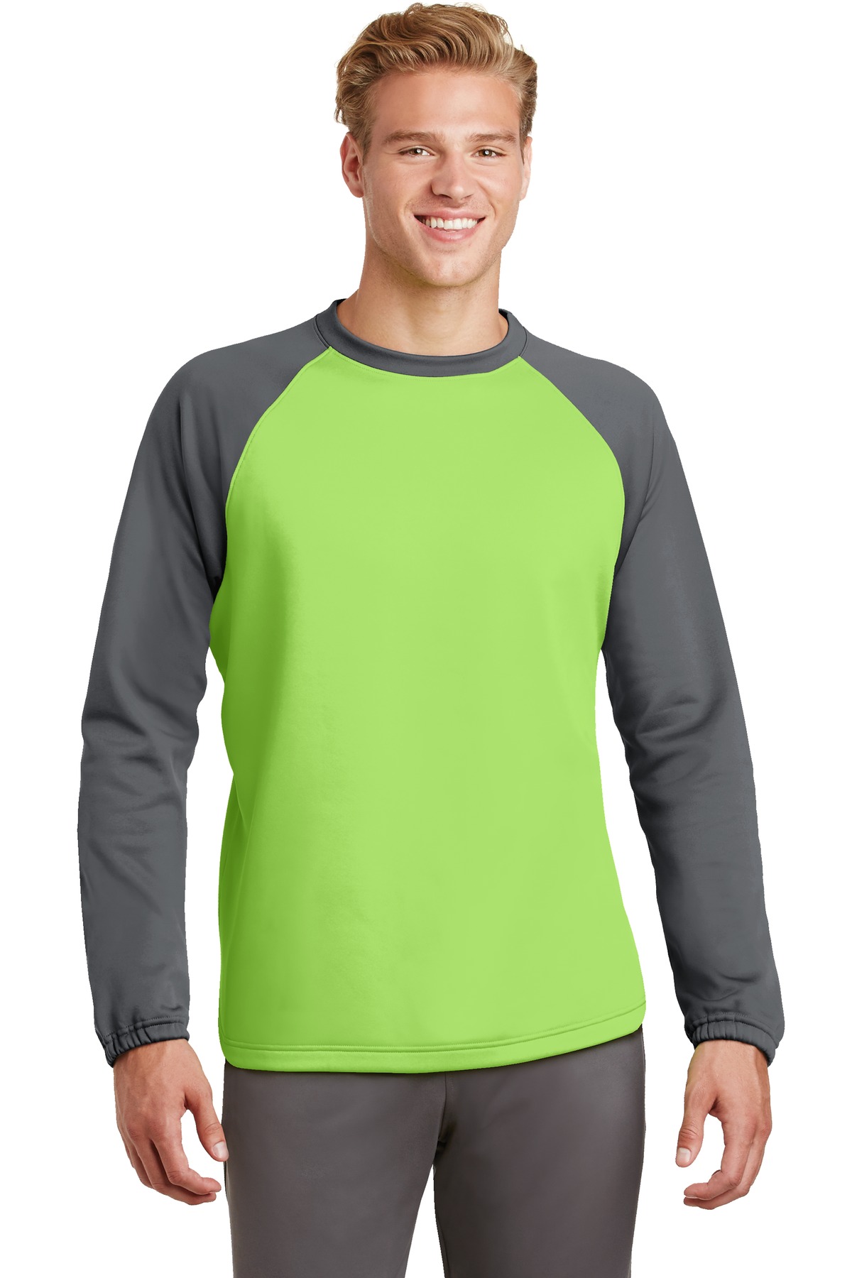 DISCONTINUED Sport-Tek Sport-Wick Raglan Colorblock Fleece Crewneck. ST242